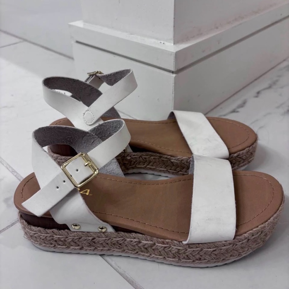 Soda White Braided Espadrille Platform Sandals with Ankle Strap